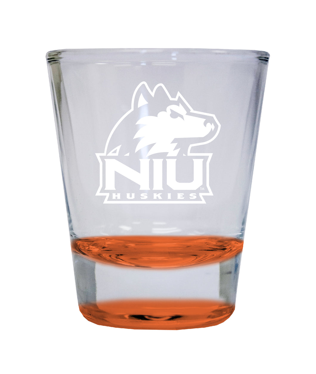 Northern Illinois Huskies Etched Round Shot Glass 2 oz Orange
