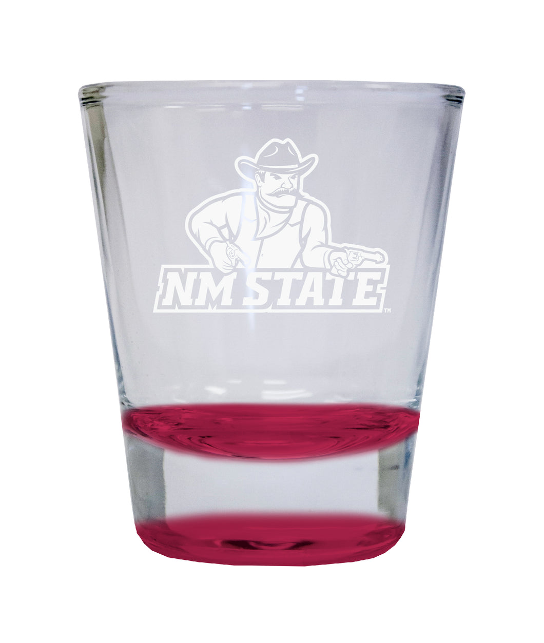 New Mexico State University Pistol Pete Etched Round Shot Glass 2 oz Red