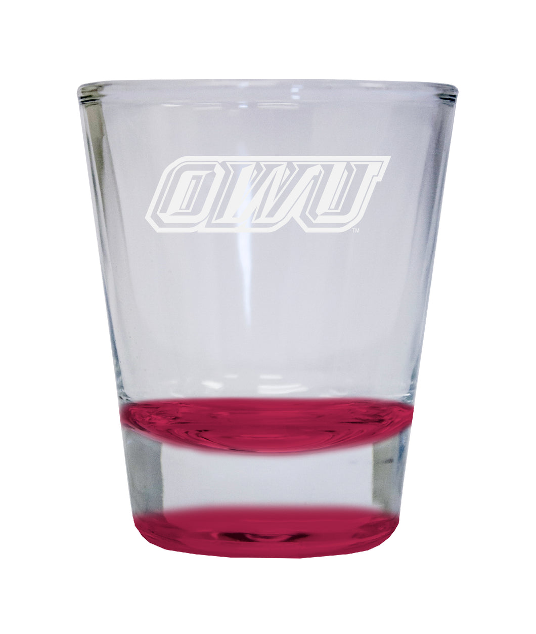 Ohio Wesleyan University Etched Round Shot Glass 2 oz Red