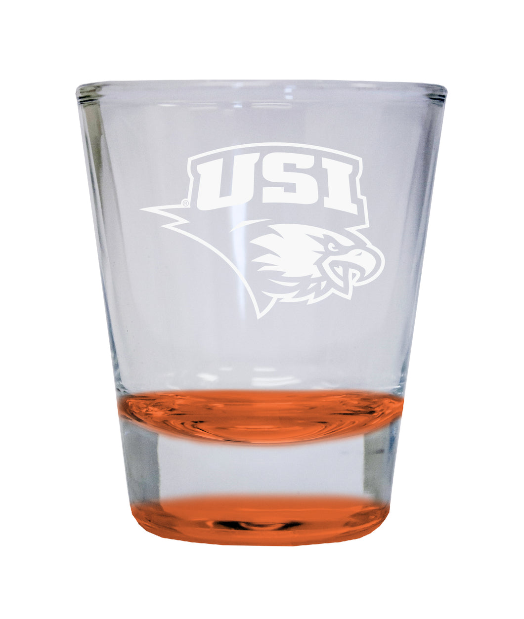 University of Southern Indiana Etched Round Shot Glass 2 oz Orange