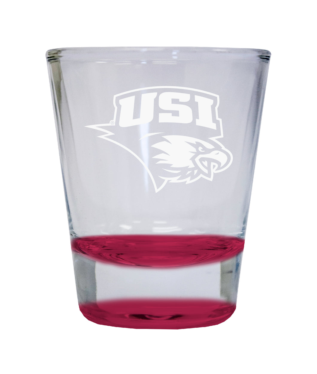University of Southern Indiana Etched Round Shot Glass 2 oz Red