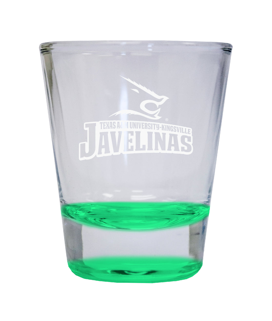 Texas A&M Kingsville Javelinas Etched Round Shot Glass 2 oz Green