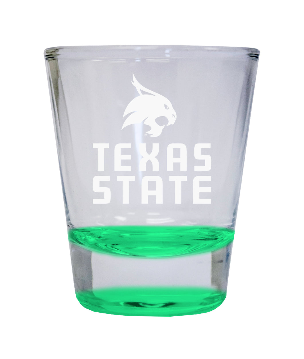 Texas State Bobcats Etched Round Shot Glass 2 oz Green