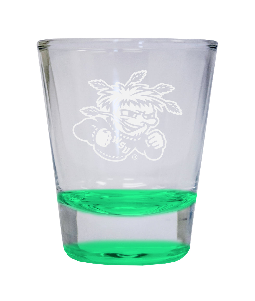 Wichita State Shockers Etched Round Shot Glass 2 oz Green