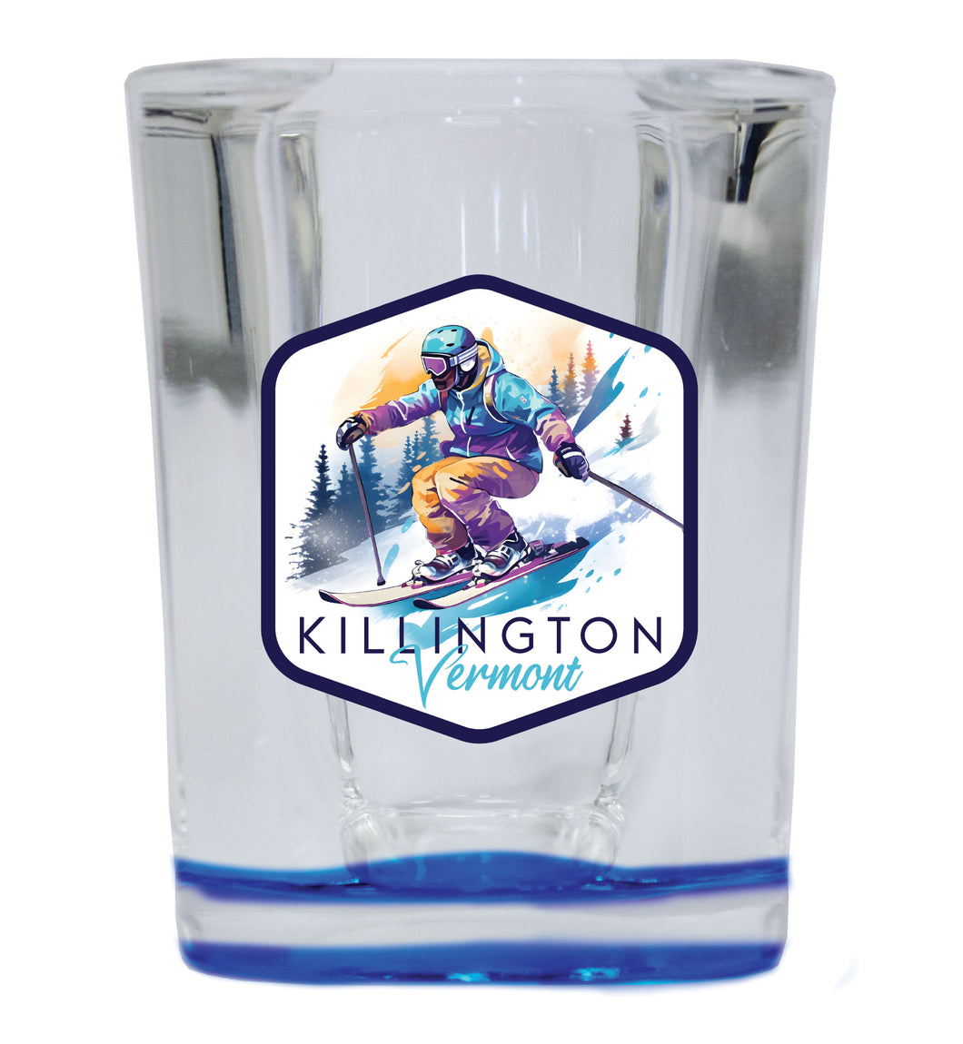 Killington Vermont Souvenir 2.5 Ounce Shot Glass Square Blue Base