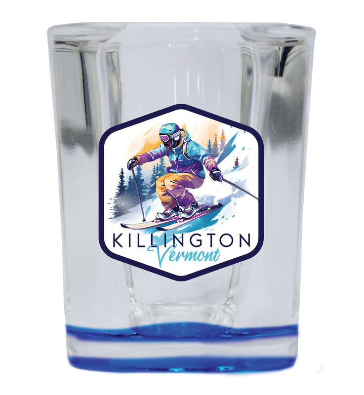 Killington Vermont Souvenir 2.5 Ounce Shot Glass Square Blue Base