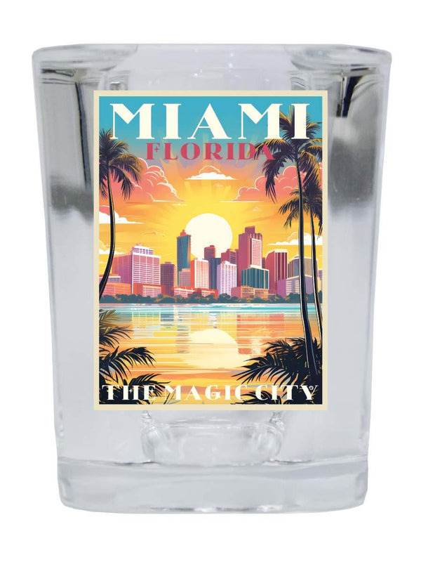 Miami Florida A Souvenir 2.5 Ounce Shot Glass Square  Base