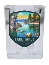 Load image into Gallery viewer, Lake Tahoe California Souvenir 2.5 Ounce Shot Glass Square Blue Base
