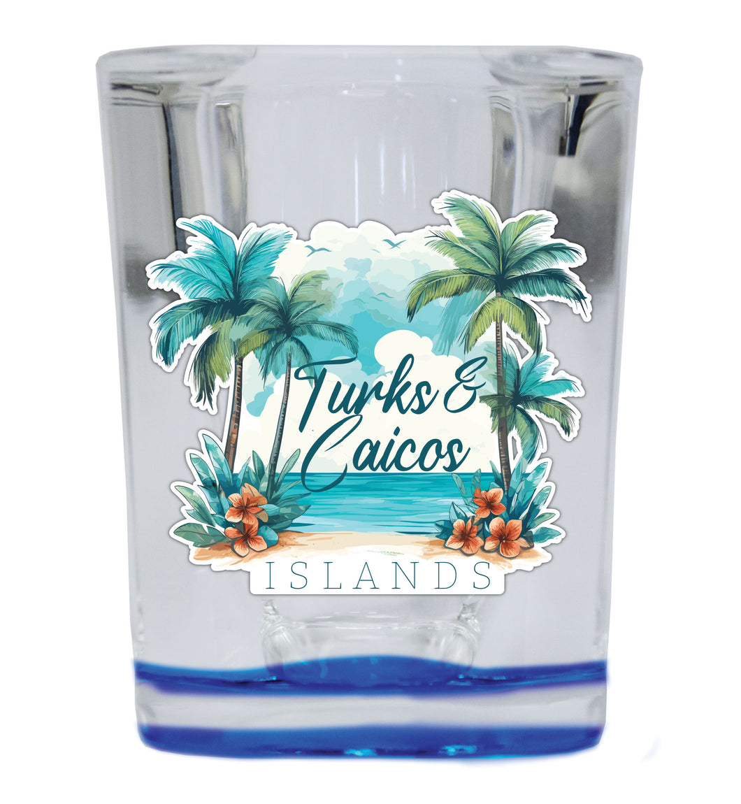 Turks And Caicos Souvenir 2.5 Ounce Shot Glass Square Blue Base