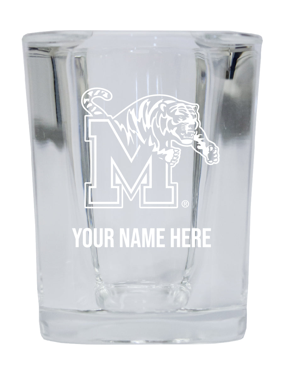 Personalized Memphis Tigers Etched Square Shot Glass 2 oz With Custom Name