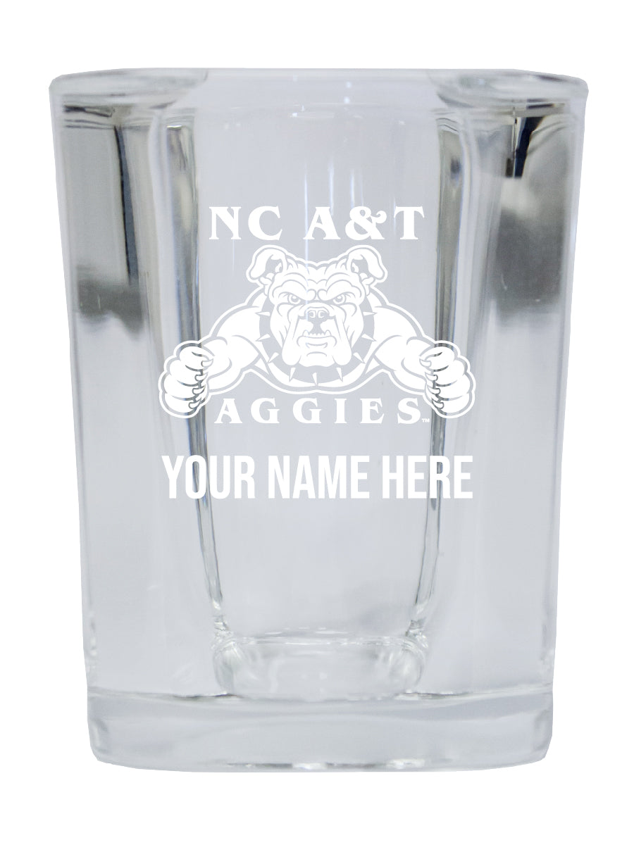 Personalized North Carolina A&T State Aggies Etched Square Shot Glass 2 oz With Custom Name