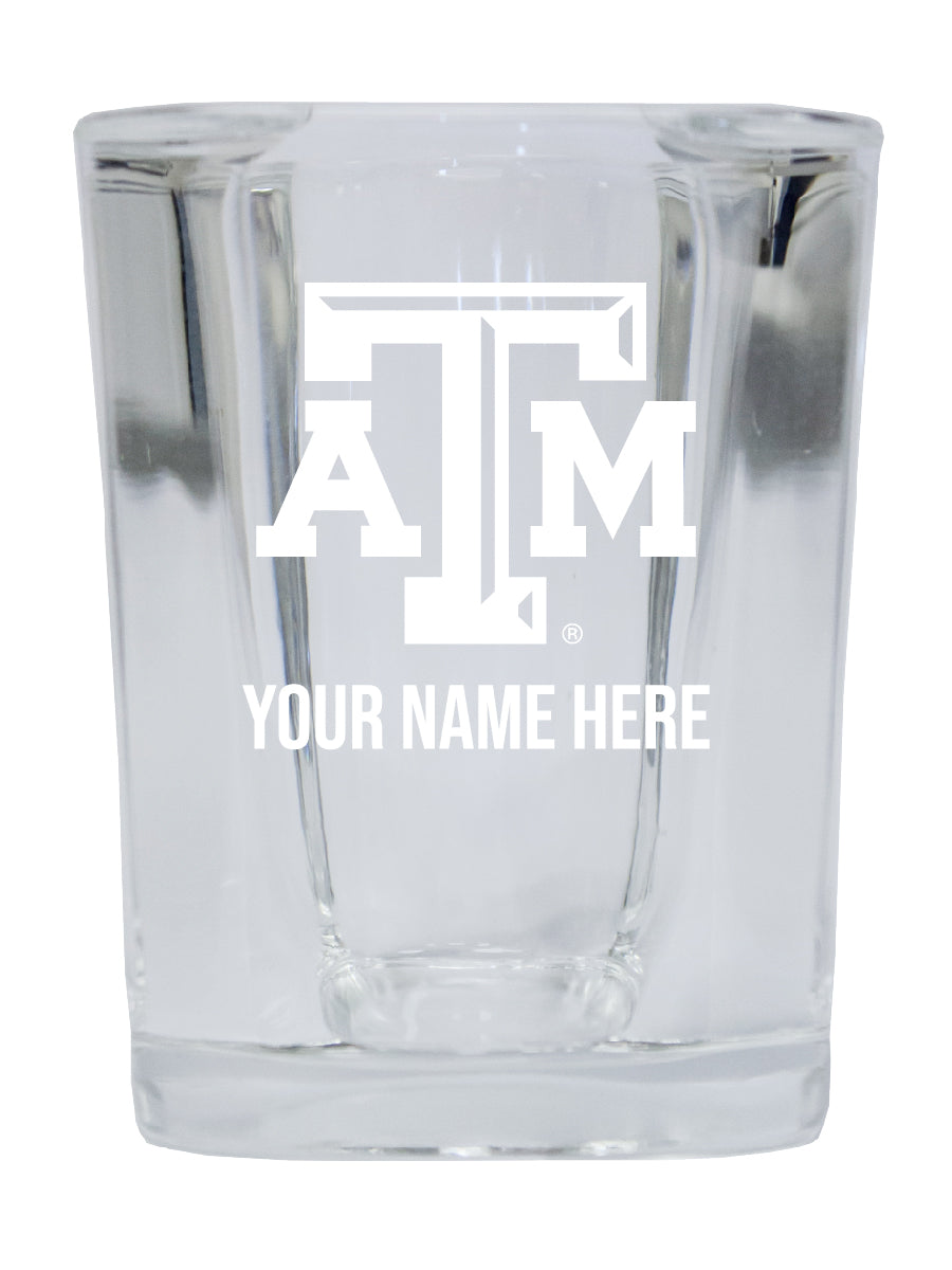 Personalized Texas A&M Aggies Etched Square Shot Glass 2 oz With Custom Name