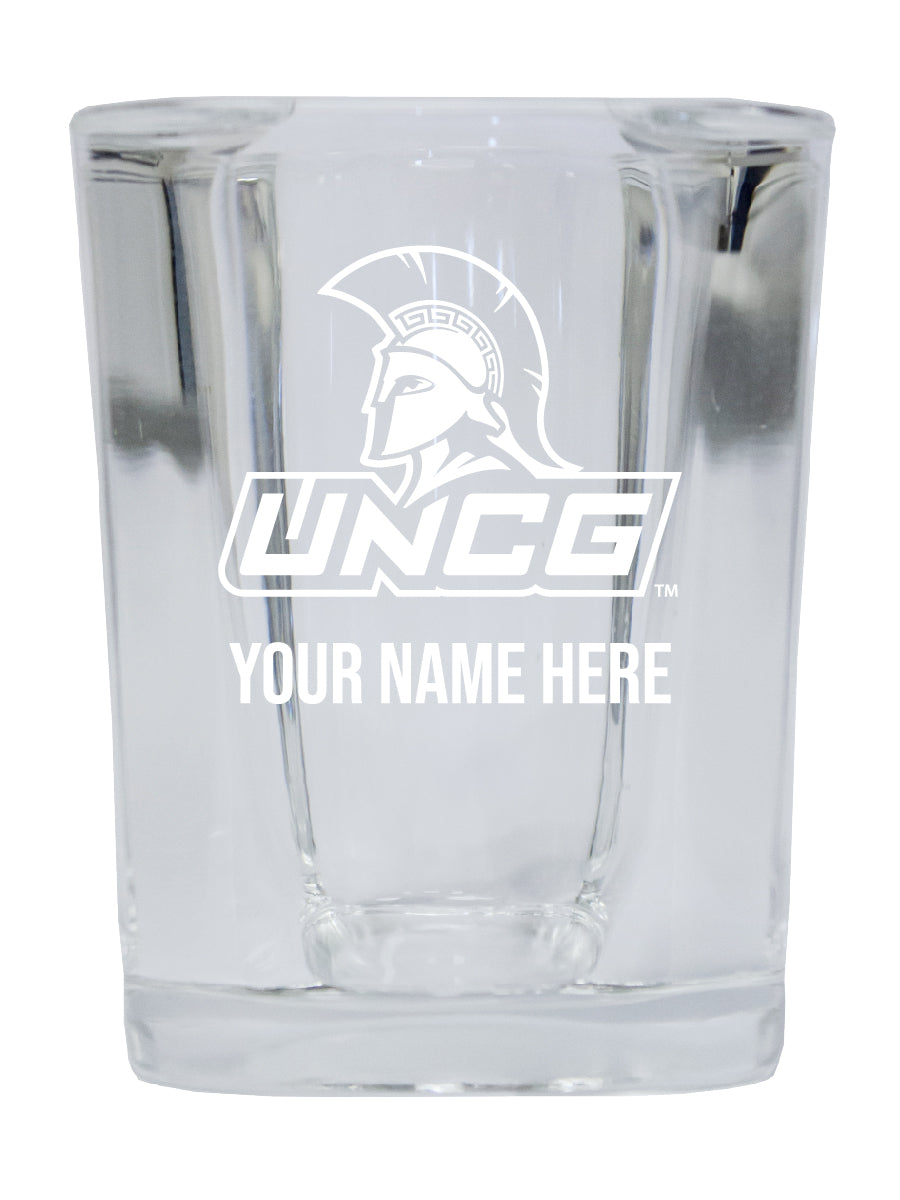 NCAA North Carolina Greensboro Spartans Personalized 2oz Stemless Shot Glass - Custom Laser Etched 