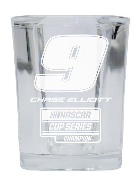 R and R Imports Chase Elliott #9 2020 NASCAR Champion 2 Ounce Etched Shot Glass Square Base 4-Pack