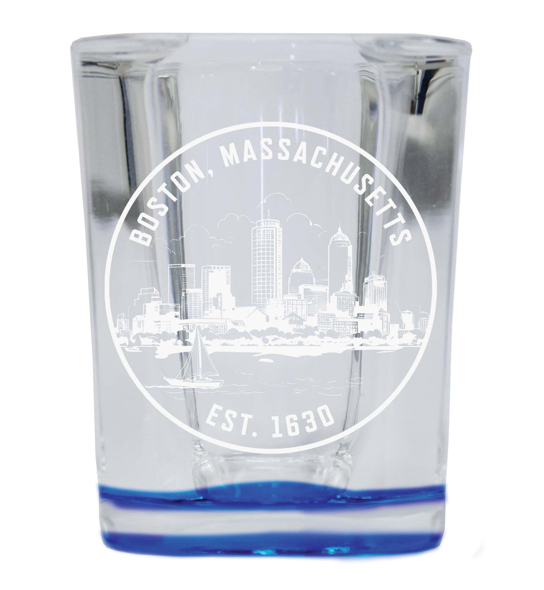 Boston Massachusetts Souvenir 2.5 Ounce Engraved Shot Glass Square  Base