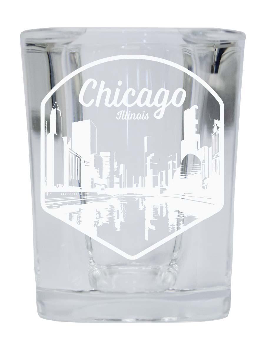 Chicago Illinois Souvenir 2.5 Ounce Engraved Shot Glass Square