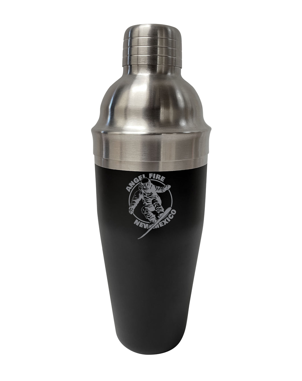 Angel Fire New Mexico Souvenir 24 oz Engraved Stainless Steel Cocktail Shaker Black