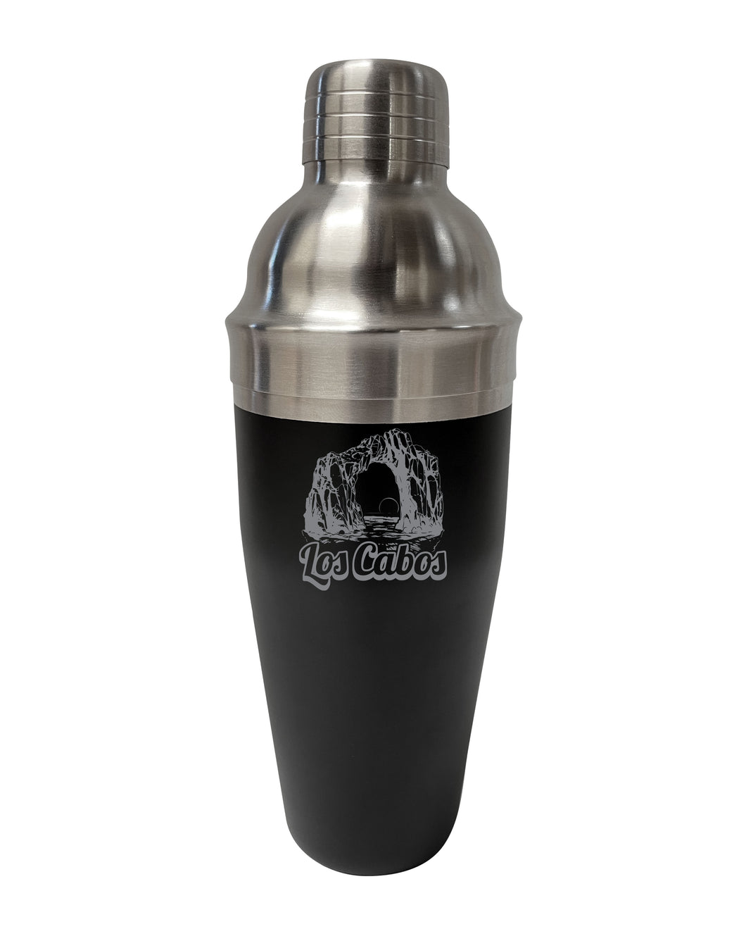 Los Cabos Mexico Souvenir 24 oz Engraved Stainless Steel Cocktail Shaker Black