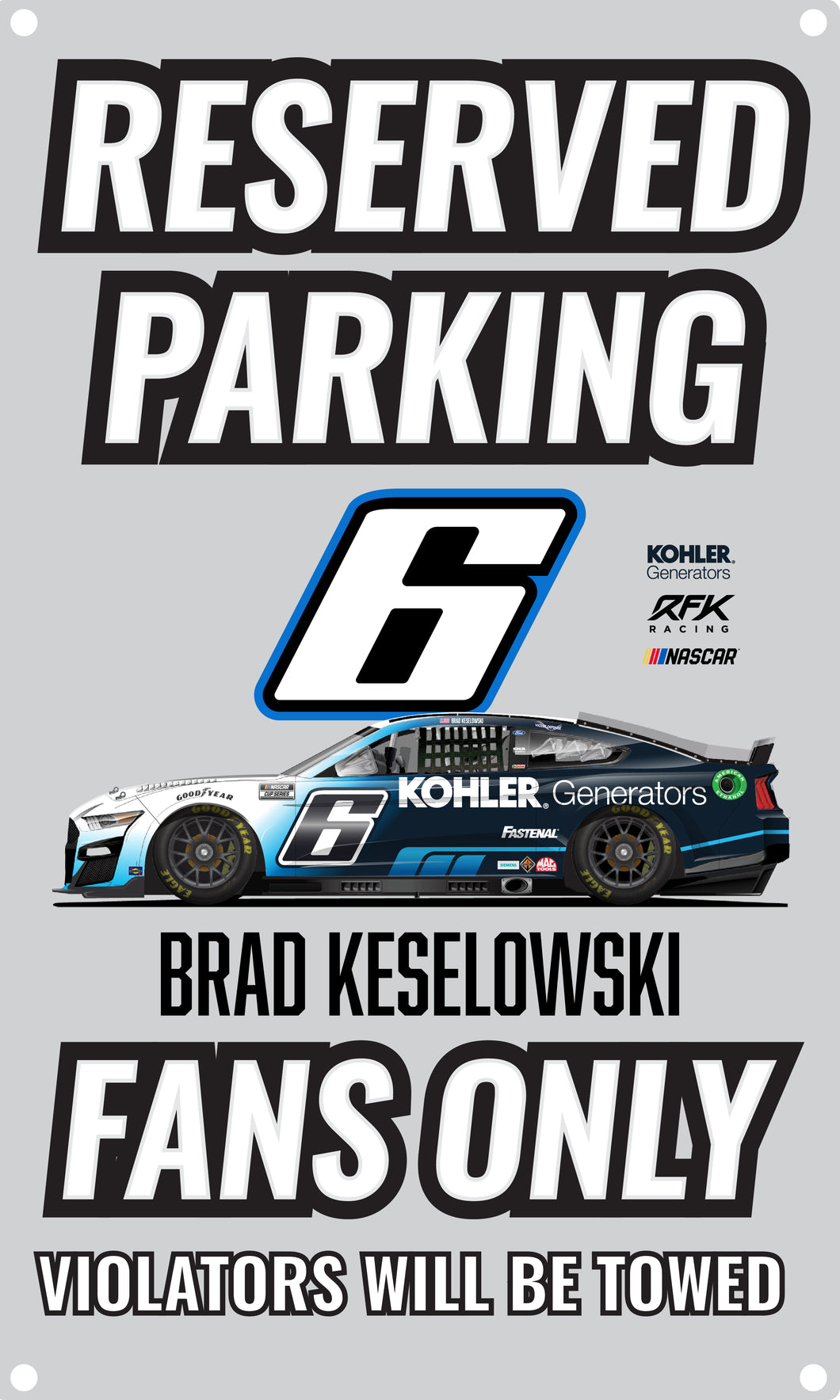R and R Imports Nascar #6 Brad Keselowski No Parking Metal Sign New For 2022
