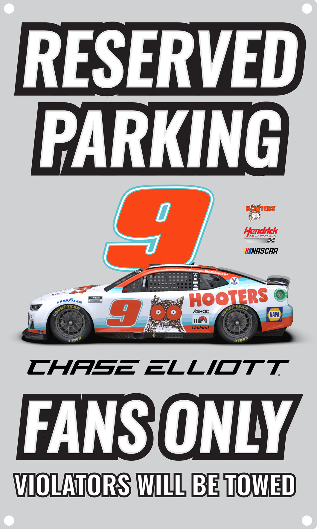 R and R Imports Nascar #9 Chase Elliott Hooters No Parking Metal Sign New For 2022