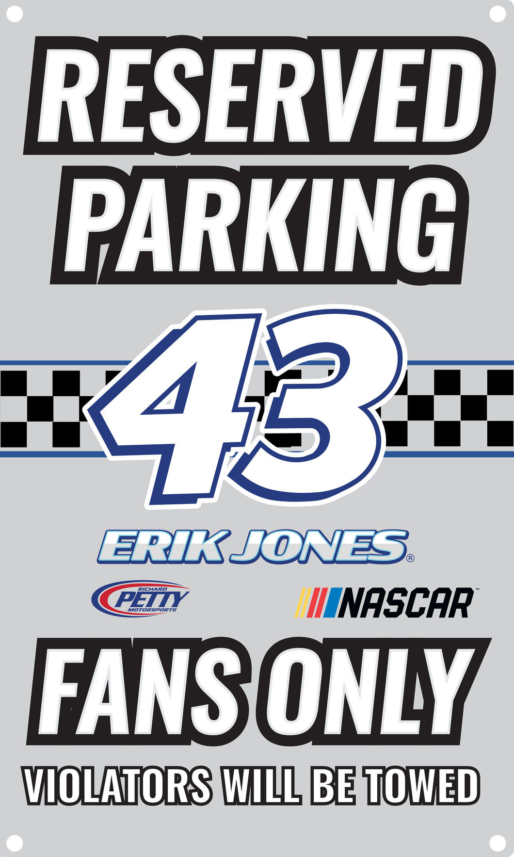 R and R Imports Erik Jones #43 No Parking Metal Sign