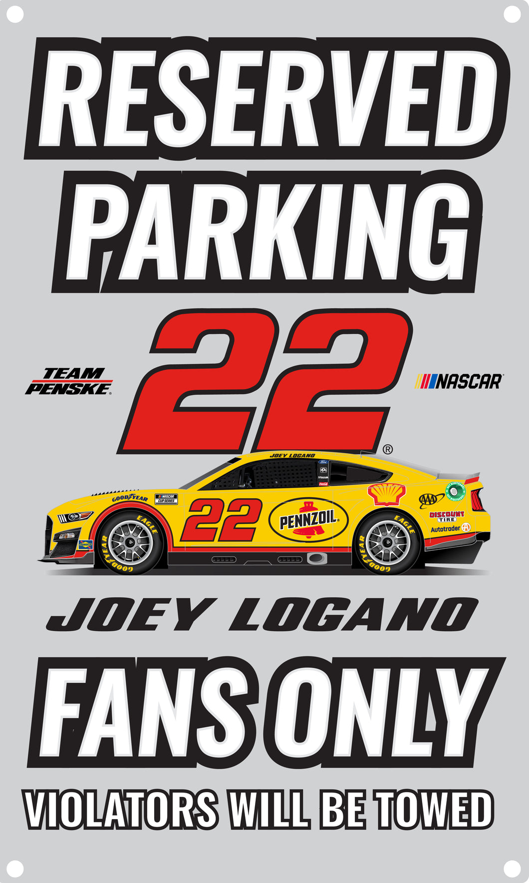 R and R Imports Nascar #22 Joey Logano No Parking Metal Sign New For 2022