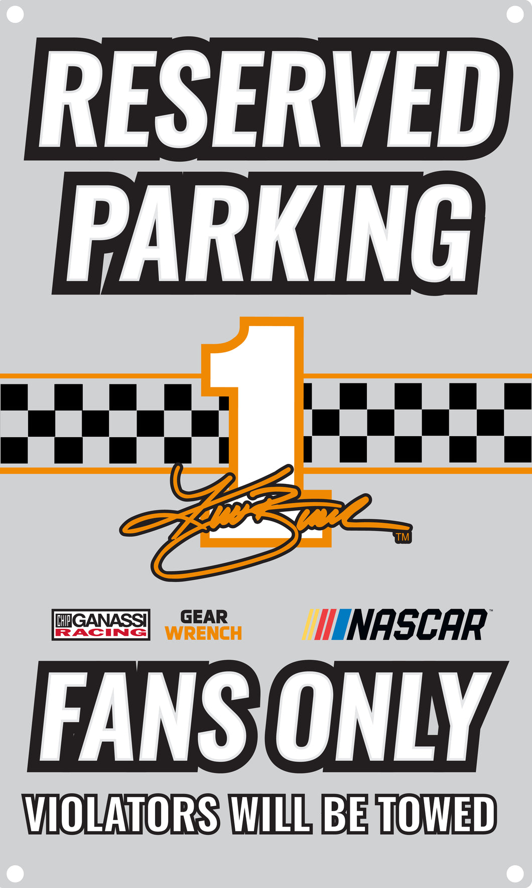 R and R Imports Kurt Busch #1 No Parking Metal Sign