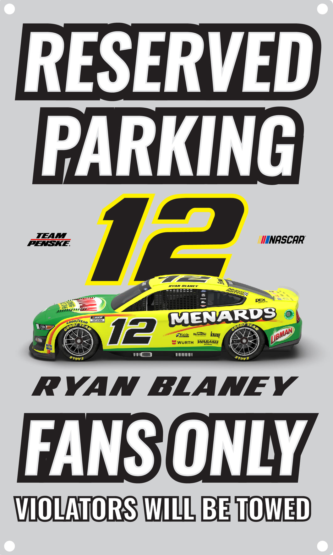 R and R Imports Nascar #12 Ryan Blaney No Parking Metal Sign New For 2022
