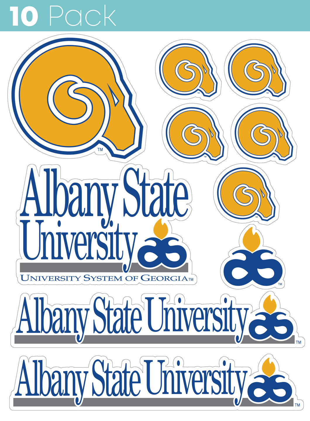 Albany State University 10-Pack, 4 inches in size on one of its sides NCAA Durable School Spirit Vinyl Decal Sticker