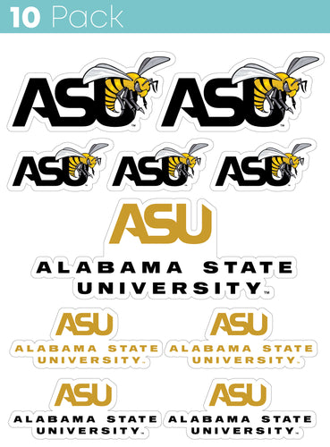 Alabama State University 10-Pack, 4 inches in size on one of its sides NCAA Durable School Spirit Vinyl Decal Sticker