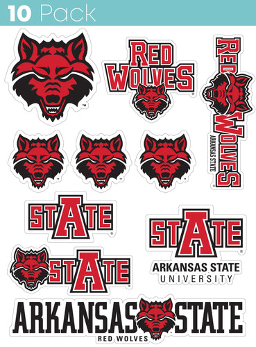 Arkansas State 10-Pack, 4 inches in size on one of its sides NCAA Durable School Spirit Vinyl Decal Sticker