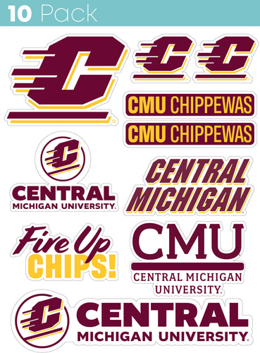 Central Michigan University 10-Pack, 4 inches in size on one of its sides NCAA Durable School Spirit Vinyl Decal Sticker