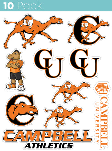 Campbell University Fighting Camels 10-Pack, 4 inches in size on one of its sides NCAA Durable School Spirit Vinyl Decal Sticker
