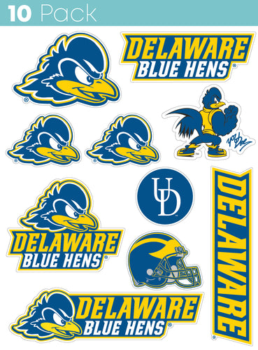 Delaware Blue Hens 10-Pack, 4 inches in size on one of its sides NCAA Durable School Spirit Vinyl Decal Sticker