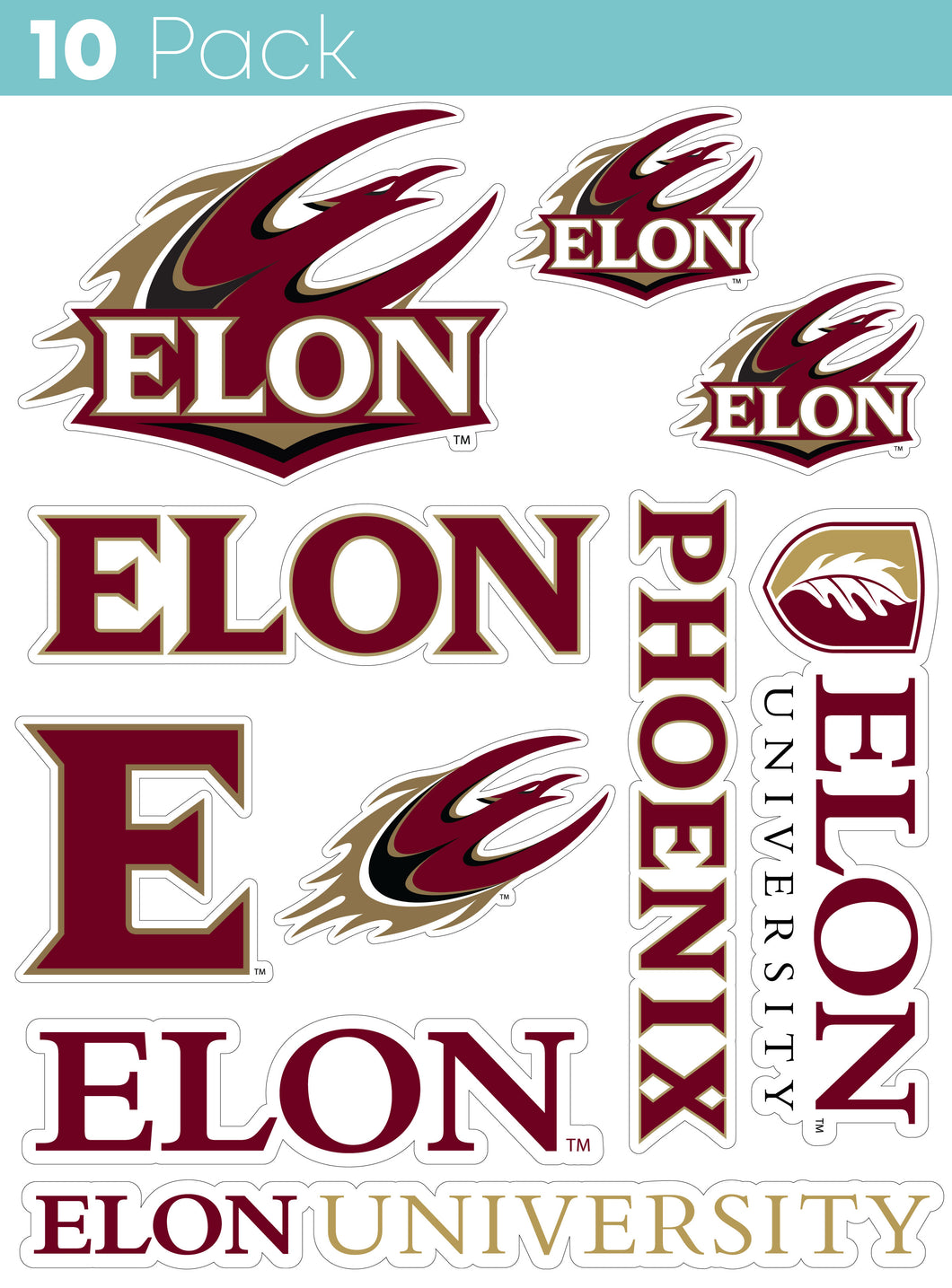 Elon University 10-Pack, 4 inches in size on one of its sides NCAA Durable School Spirit Vinyl Decal Sticker