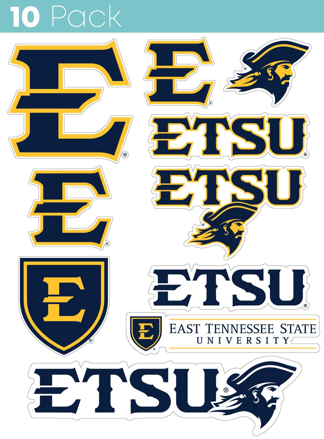East Tennessee State University 10 Pack Collegiate Vinyl Decal Sticker 