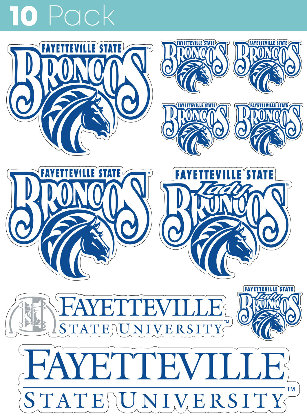 Fayetteville State University 10-Pack, 4 inches in size on one of its sides NCAA Durable School Spirit Vinyl Decal Sticker