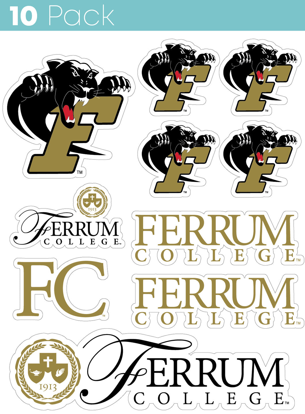Ferrum College 10-Pack, 4 inches in size on one of its sides NCAA Durable School Spirit Vinyl Decal Sticker