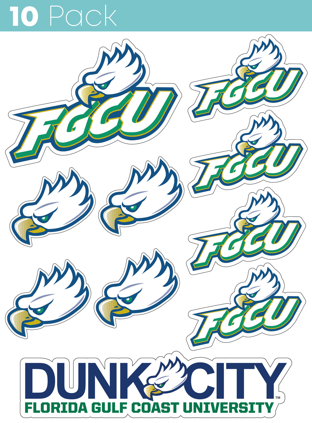 Florida Gulf Coast Eagles 10-Pack, 4 inches in size on one of its sides NCAA Durable School Spirit Vinyl Decal Sticker
