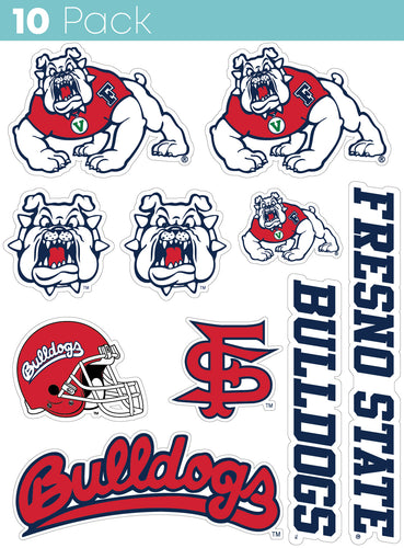 Fresno State Bulldogs 10-Pack, 4 inches in size on one of its sides NCAA Durable School Spirit Vinyl Decal Sticker