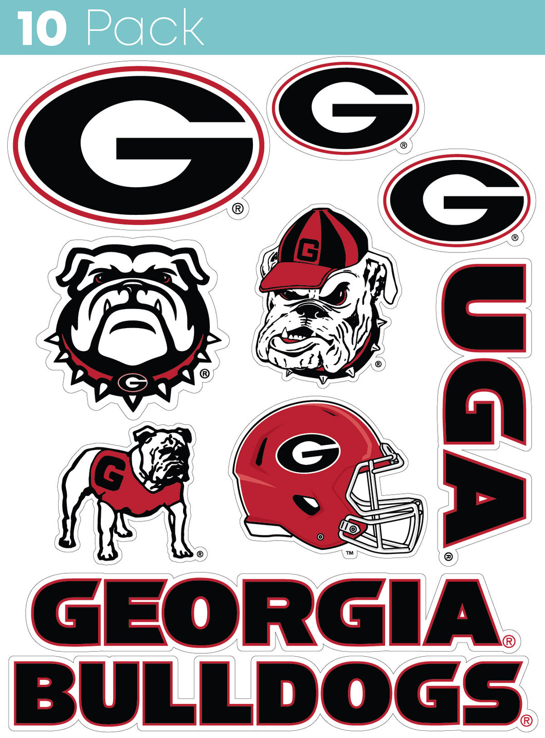 Georgia Bulldogs 10-Pack, 4 inches in size on one of its sides NCAA Durable School Spirit Vinyl Decal Sticker
