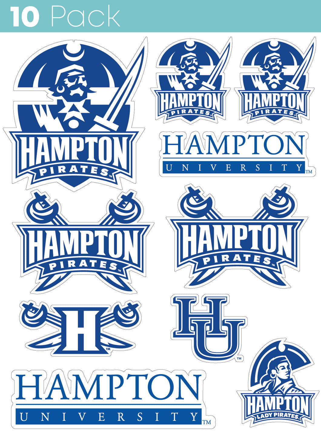 Hampton University 10-Pack, 4 inches in size on one of its sides NCAA Durable School Spirit Vinyl Decal Sticker
