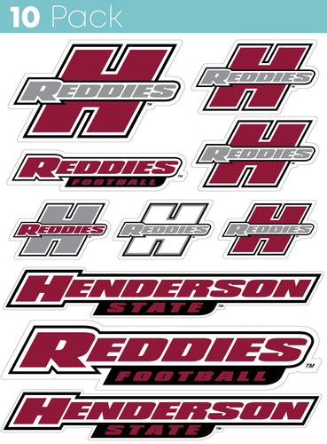 Henderson State Reddies 10-Pack, 4 inches in size on one of its sides NCAA Durable School Spirit Vinyl Decal Sticker