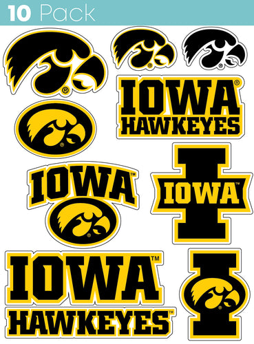 Iowa Hawkeyes 10-Pack, 4 inches in size on one of its sides NCAA Durable School Spirit Vinyl Decal Sticker
