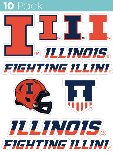 Illinois Fighting Illini 10-Pack, 4 inches in size on one of its sides NCAA Durable School Spirit Vinyl Decal Sticker