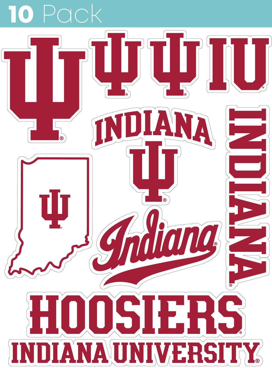 Indiana Hoosiers 10-Pack, 4 inches in size on one of its sides NCAA Durable School Spirit Vinyl Decal Sticker