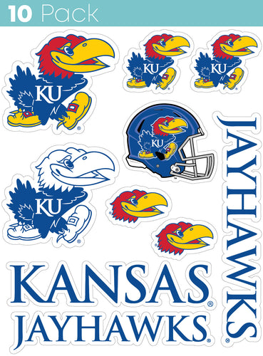 Kansas Jayhawks 10-Pack, 4 inches in size on one of its sides NCAA Durable School Spirit Vinyl Decal Sticker