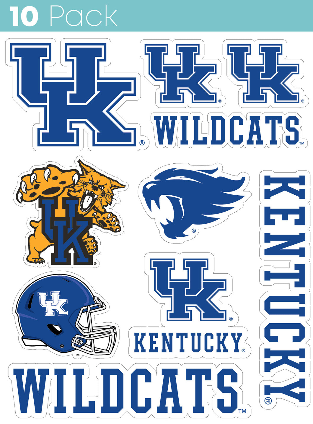 Kentucky Wildcats 10-Pack, 4 inches in size on one of its sides NCAA Durable School Spirit Vinyl Decal Sticker