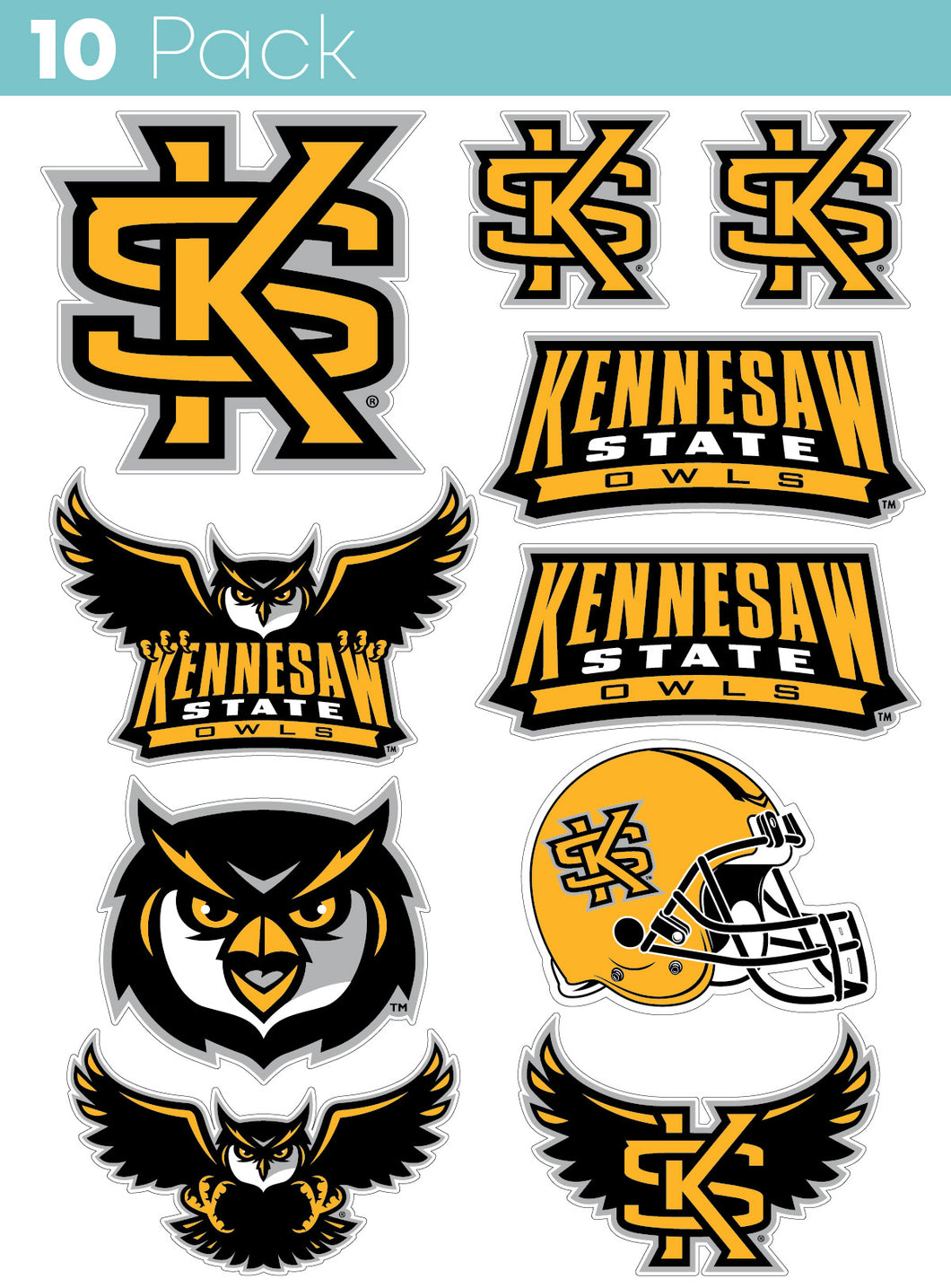 Kennesaw State University 10-Pack, 4 inches in size on one of its sides NCAA Durable School Spirit Vinyl Decal Sticker