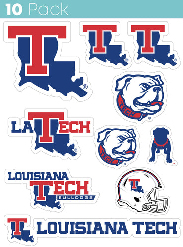 Louisiana Tech Bulldogs 10-Pack, 4 inches in size on one of its sides NCAA Durable School Spirit Vinyl Decal Sticker